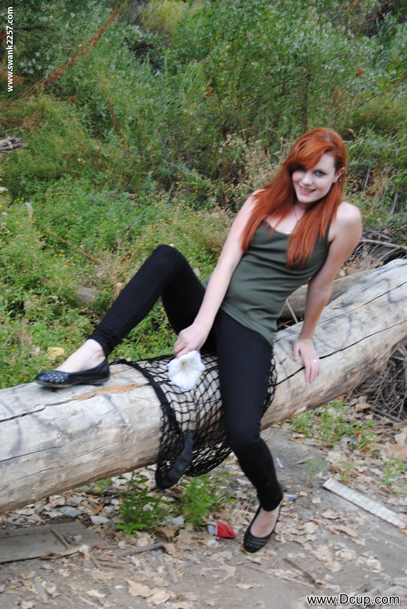 Nicci Vice: Redheaded Teen with Tiny Tits Strips in Forest