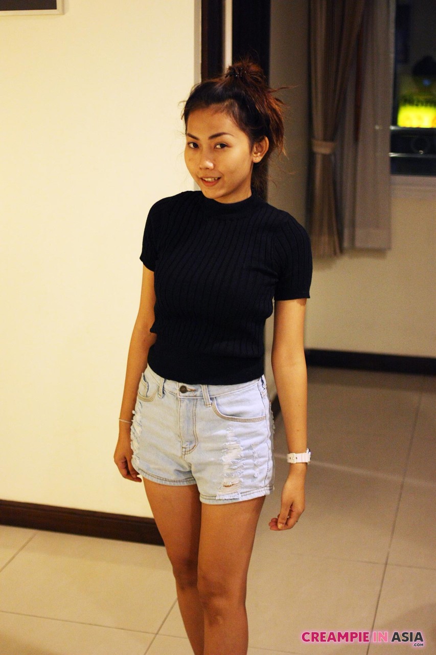 Sexy Asian Babe Teases In Black Lingerie & Booty Shorts During Bedroom Solo