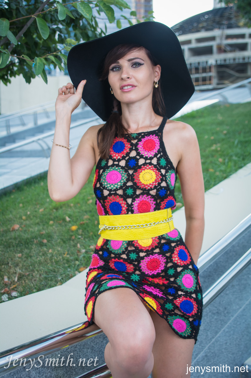 Sexy Babe Jeny Smith In Big Hat Rubs Tasty Pussy Outdoors