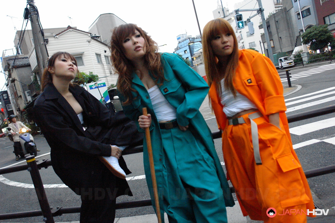 Japanese College Babes Give Lucky Stranger Public Blowjob