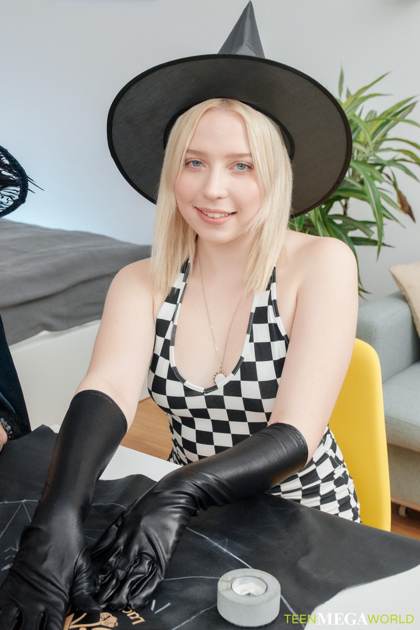 Amateur Teens In Witch Costumes Undress And Taste Each Other'S Love Holes