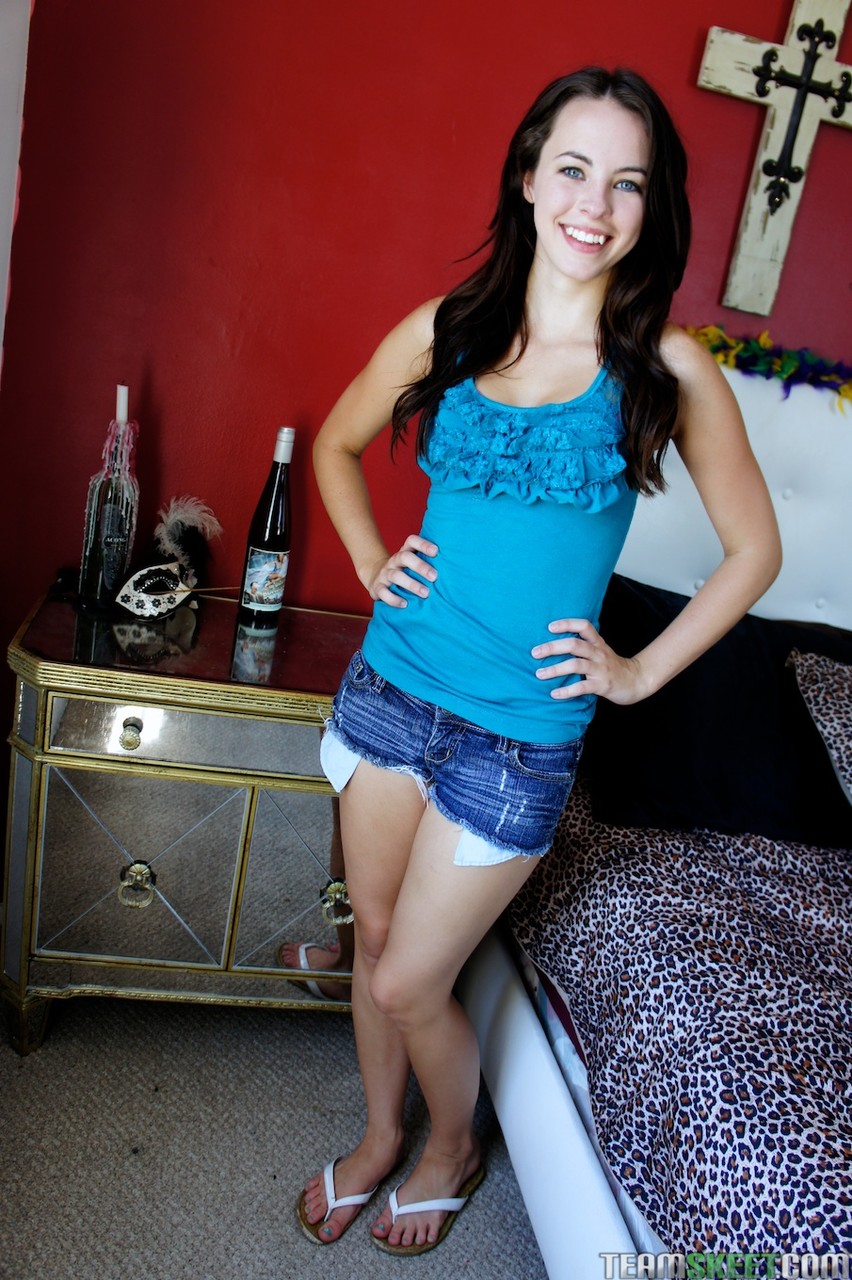 Sexy Brunette Teen Veronica Stone Strips And Reveals Her Natural Body