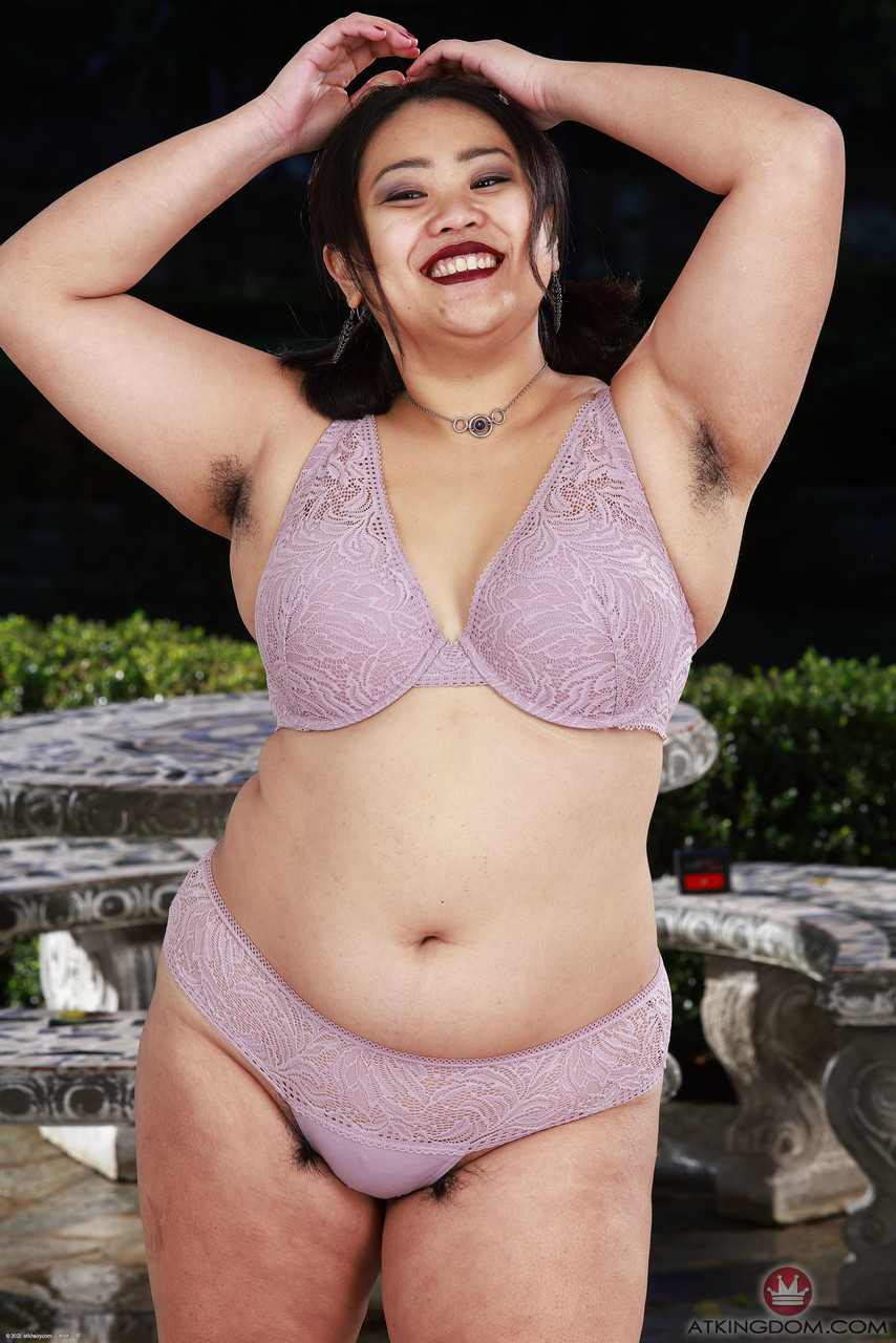 Chubby Bombshell Manila Bey Strips Lingerie To Flaunt Hairy Pussy