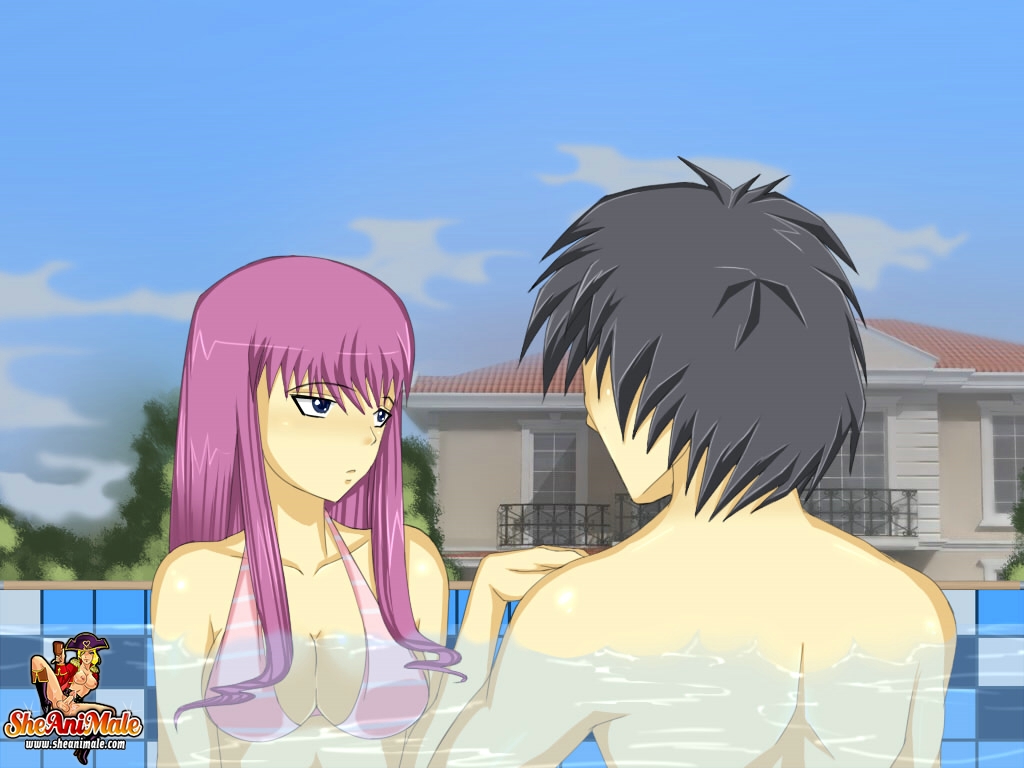 Purple Haired Animated Shemale Gets Asshole Stuffed In Pool
