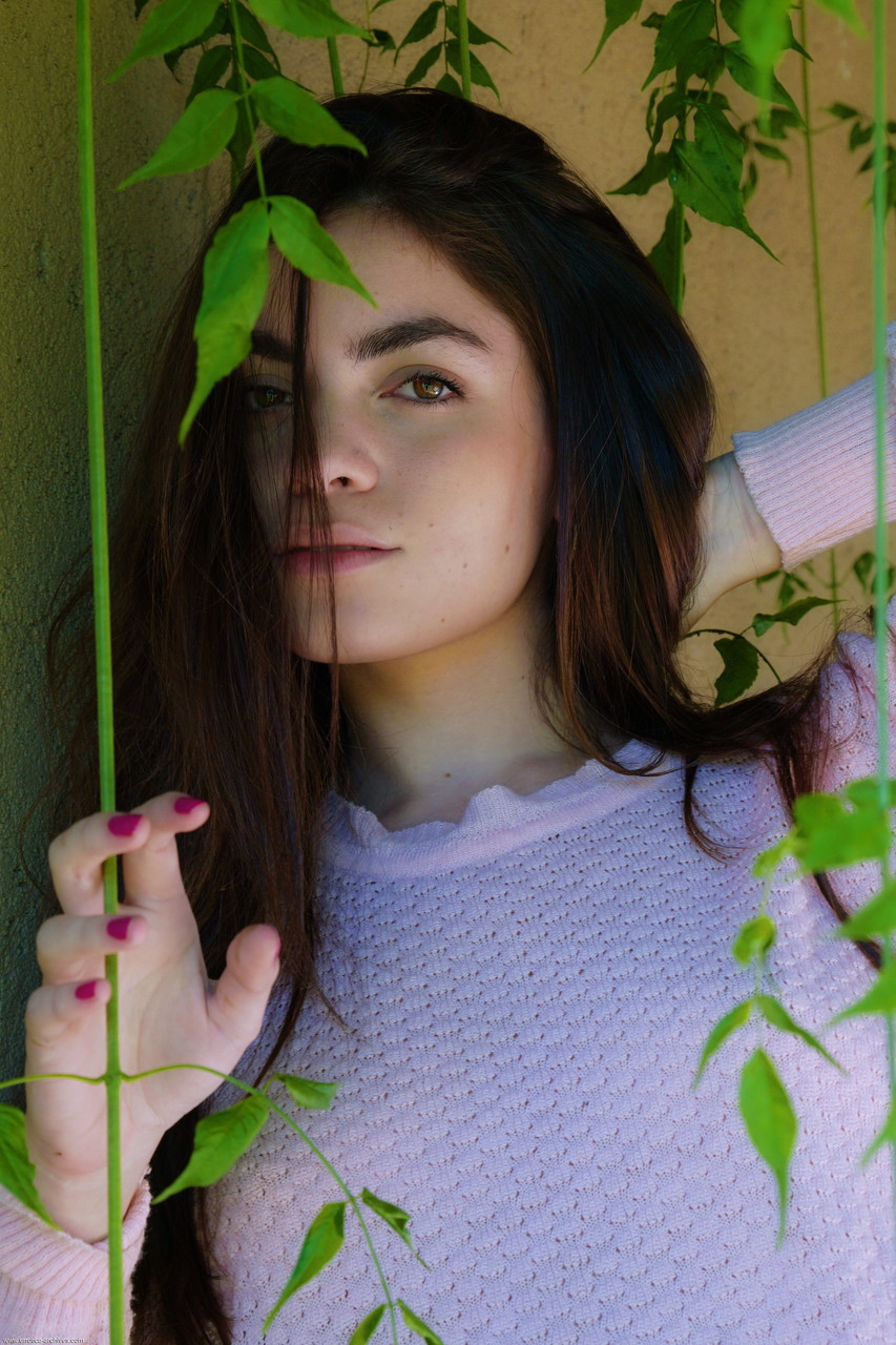 Dark Haired Babe Leonella Strips Outdoors And Poses In Her Socks