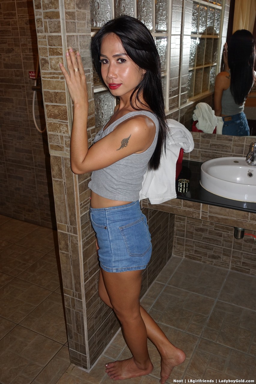 Skinny Asian Ladyboy Noot Spreads Ass For Deep Anal