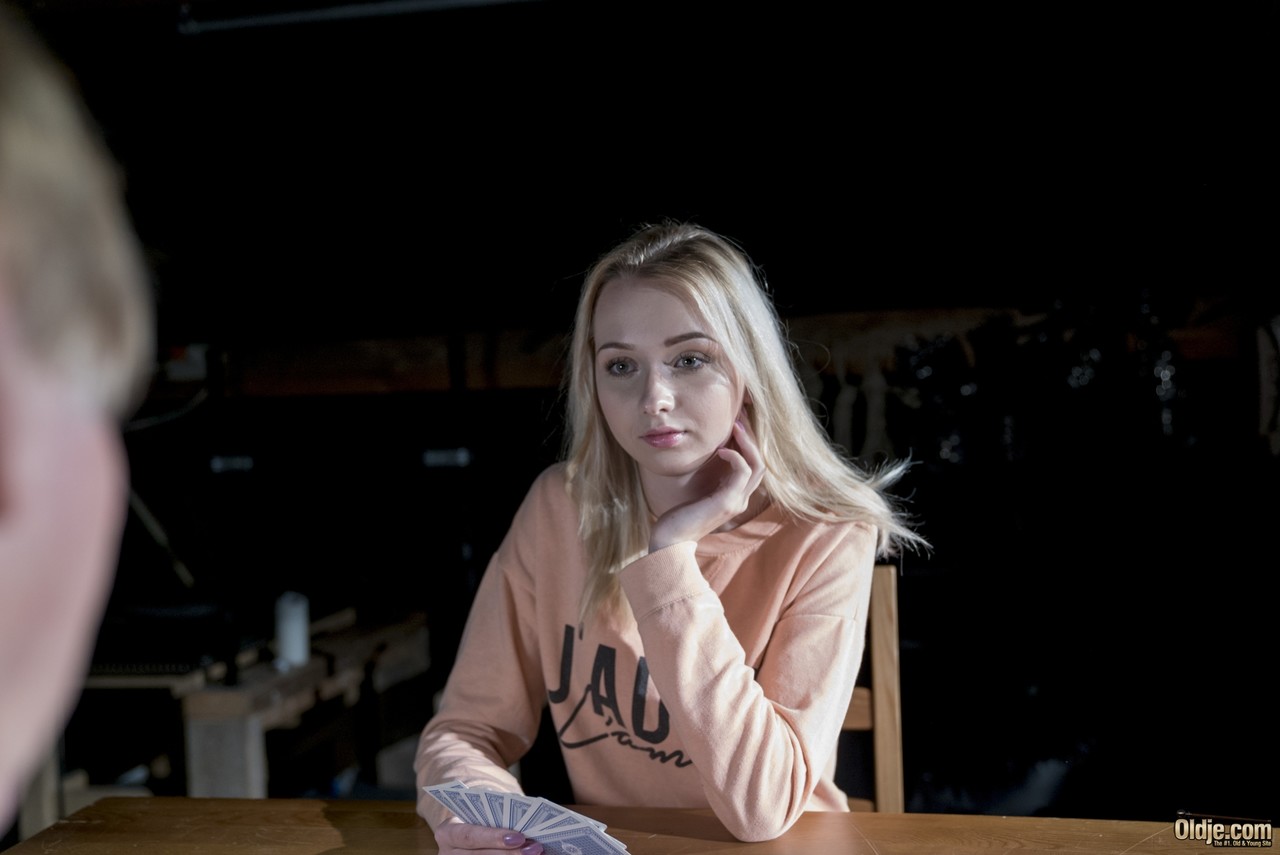 Slim Blonde With Blue Eyes Sucks Cum From Old Man's Cock After Fucking