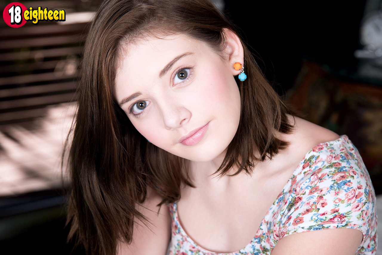 Brunette Teen Model Blaire Ivory Strips Short Dress For Hardcore Fuck