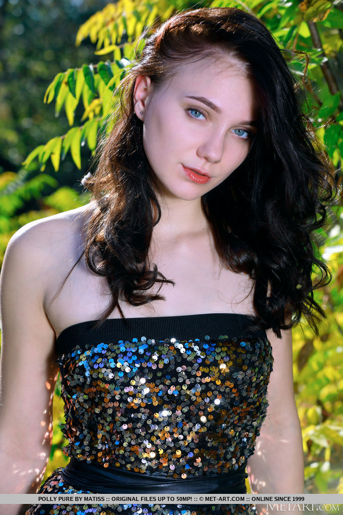 Dark-Haired Beauty Polly Pure Strips Cocktail Dress Nude Near Bushes