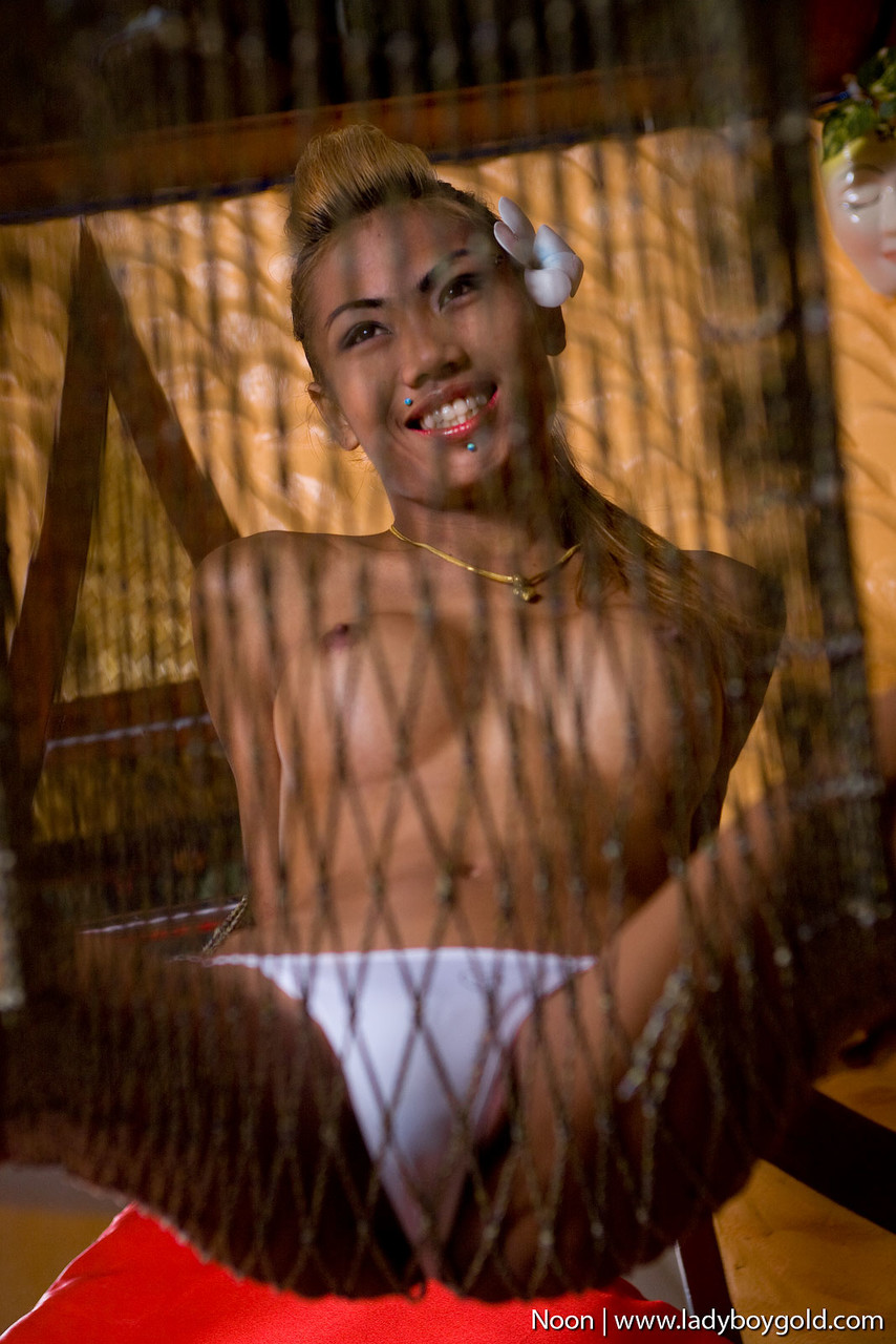 Tall Ladyboy Noon Strokes Penis In High Heels While Fondling Fake Tits