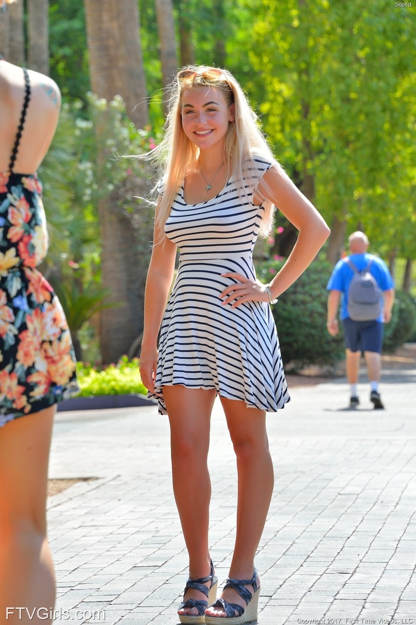 Blonde Teen Stella Flashes Nice Tits & Shaved Vagina In Public
